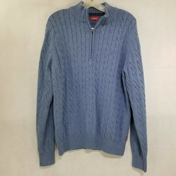 Izod Other - Izod Mens Blue Cable Knit 1/4 Zip Pullover Sweater M